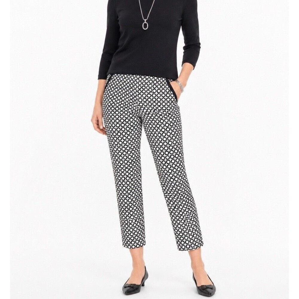 Talbots Geometric Capri Pants Size 4 Black White Cotton Stretch Crop Trouser